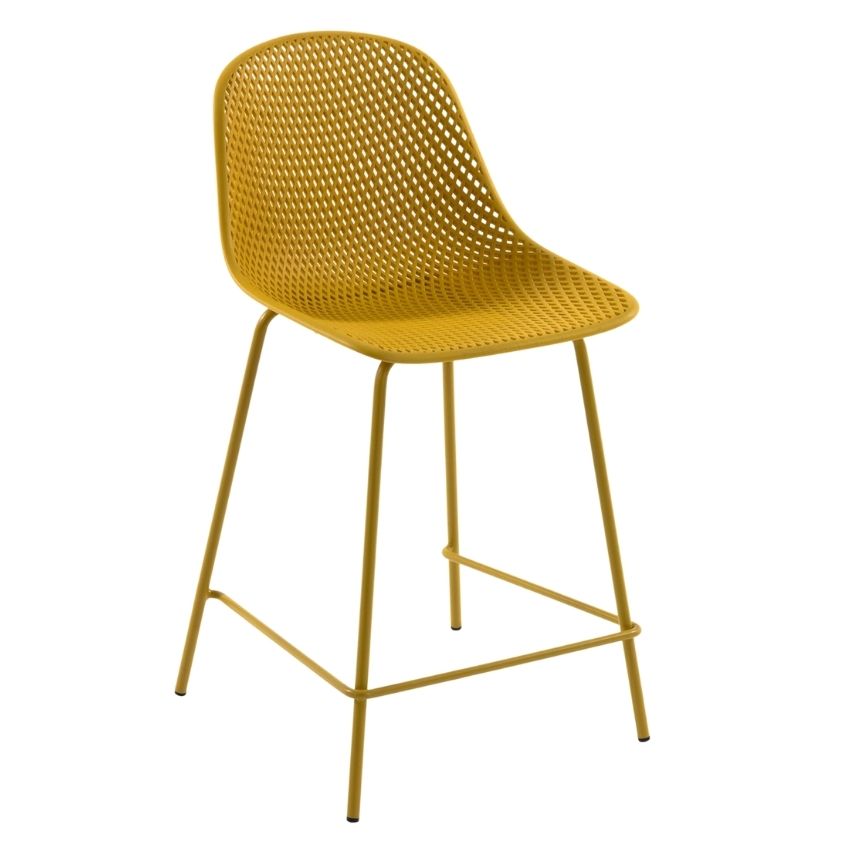 Kave Home Žlutá plastová barová židle Quinby 65 cm