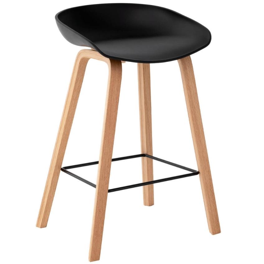Černá barová židle Somcasa Ruth 74 cm s dřevěnou podnoží