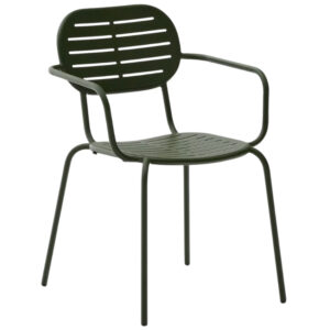 Kave Home Tmavě zelená kovová zahradní židle Brai s područkami