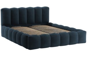 Micadoni Tmavě modrá bouclé dvoulůžková postel Lupine 180 x 200 cm s úložným prostorem