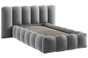 Micadoni Šedá sametová postel Lupine 90 x 200 cm s úložným prostorem