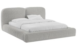 Micadoni Světle šedá bouclé dvoulůžková postel Martina 180 x 200 cm s úložným prostorem