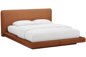 Micadoni Terakotově oranžová bouclé dvoulůžková postel Linea 160 x 200 cm