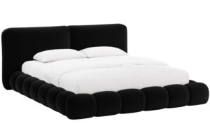 Micadoni Černá sametová dvoulůžková postel Solange 180 x 200 cm