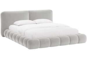 Micadoni Světle šedá sametová dvoulůžková postel Solange 180 x 200 cm