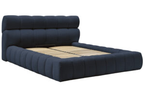 Bobochic Paris Tmavě modrá bouclé dvoulůžková postel Mont-Blanc 180 x 200 cm s úložným prostorem