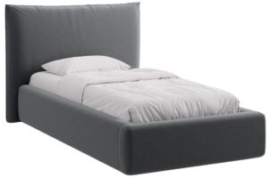Micadoni Šedá sametová jednolůžková postel Kaelle 90 x 200 cm s úložným prostorem