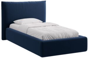 Micadoni Královsky modrá sametová jednolůžková postel Kaelle 90 x 200 cm s úložným prostorem
