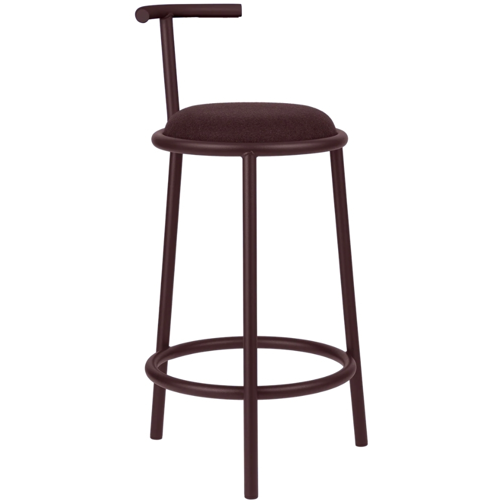 noo.ma Vínově červená čalouněná barová židle Hogo 68 cm s opěradlem