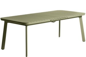 Kave Home Zelený kovový zahradní rozkládací stůl Izola 220/280 x 100 cm