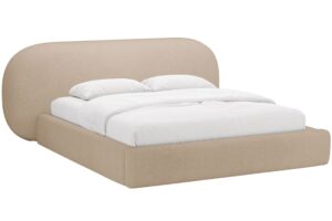 Micadoni Béžová bouclé dvoulůžková postel Ovalo 160 x 200 cm s úložným prostorem