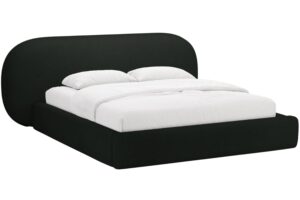 Micadoni Černá bouclé dvoulůžková postel Ovalo 160 x 200 cm s úložným prostorem