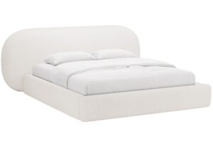 Micadoni Bílá bouclé dvoulůžková postel Ovalo 180 x 200 cm s úložným prostorem