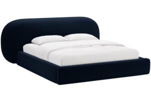 Micadoni Královsky modrá sametová dvoulůžková postel Ovalo 160 x 200 cm s úložným prostorem