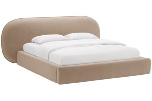 Micadoni Tmavě béžová sametová dvoulůžková postel Ovalo 180 x 200 cm s úložným prostorem