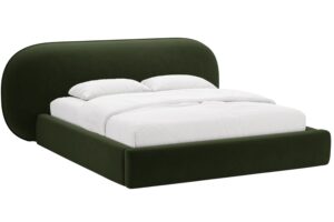 Micadoni Tmavě zelená sametová dvoulůžková postel Ovalo 180 x 200 cm s úložným prostorem