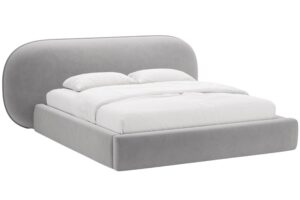 Micadoni Světle šedá sametová dvoulůžková postel Ovalo 180 x 200 cm s úložným prostorem