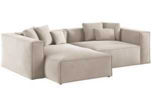 Cosmopolitan Design Světle béžová sametová rohová pohovka Aveiro 254 cm